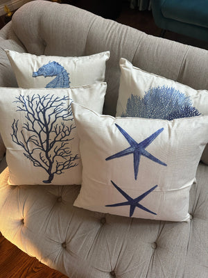 Set of 4 Square Cloth Throw Pillow Ocean themes 18"x18"(With 450g Inserts)