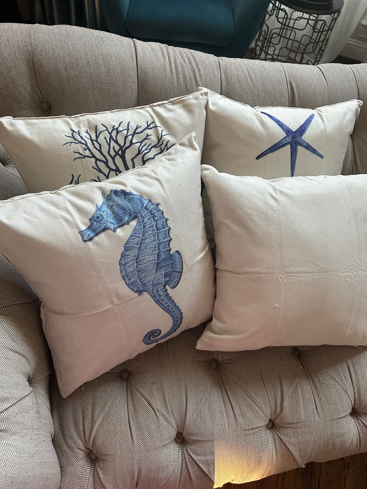 Set of 4 Square Cloth Throw Pillow covers Ocean themes 18"x18"