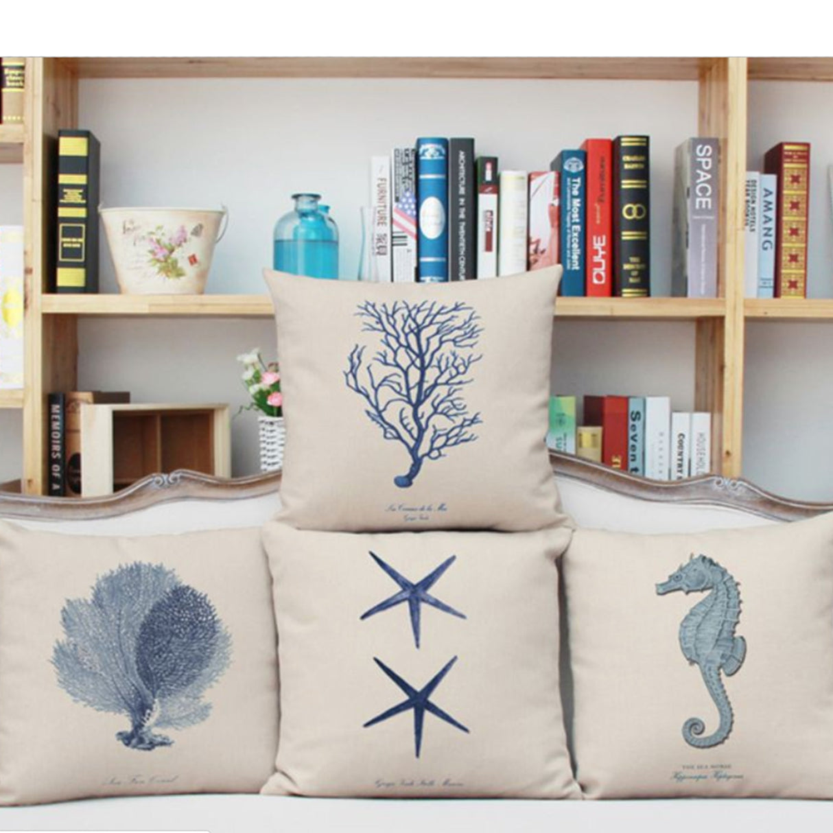 Set of 4 Square Cloth Throw Pillow covers Ocean themes 18"x18"