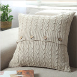 18"x18" Cable Knit Sweater-Style Throw Pillow | Wooden Button Accents | 5 Color Options + Insert Sizes
