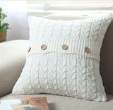 18"x18" Cable Knit Sweater-Style Throw Pillow | Wooden Button Accents | 5 Color Options + Insert Sizes