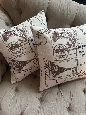 Vintage Postcard Eiffel Tower Throw Pillow Covers  size 18"x18"