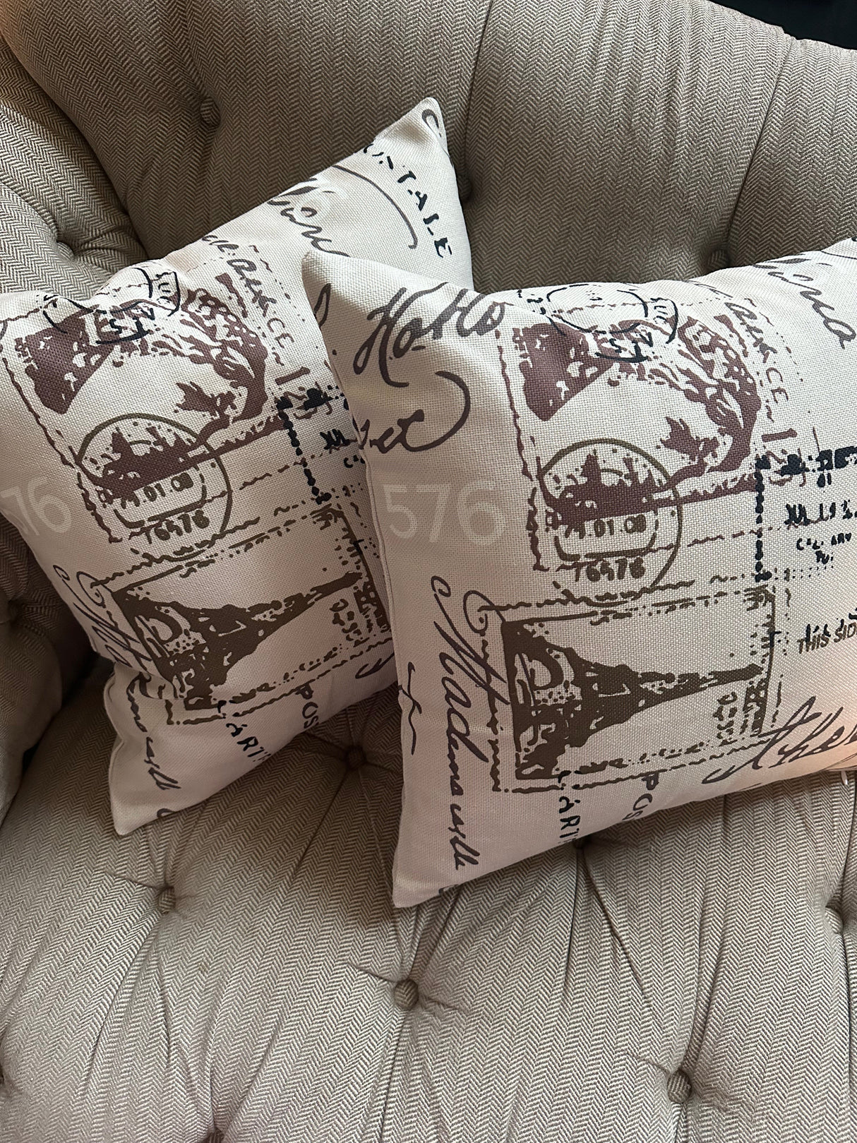 Vintage Postcard Eiffel Tower Throw Pillow Cover (With 450g insert) size 18"x18"