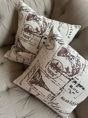 Vintage Postcard Eiffel Tower Throw Pillow Covers  size 18"x18"