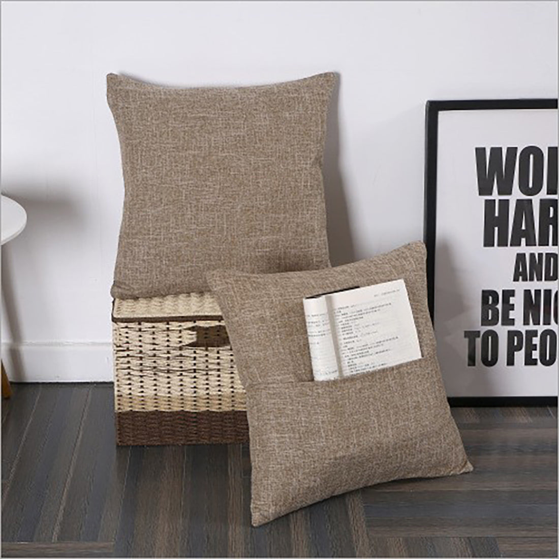 Set of 2 Polyester/Linen Blend Throw Pillow covers with magazine pocket on the side  size 18"x18"