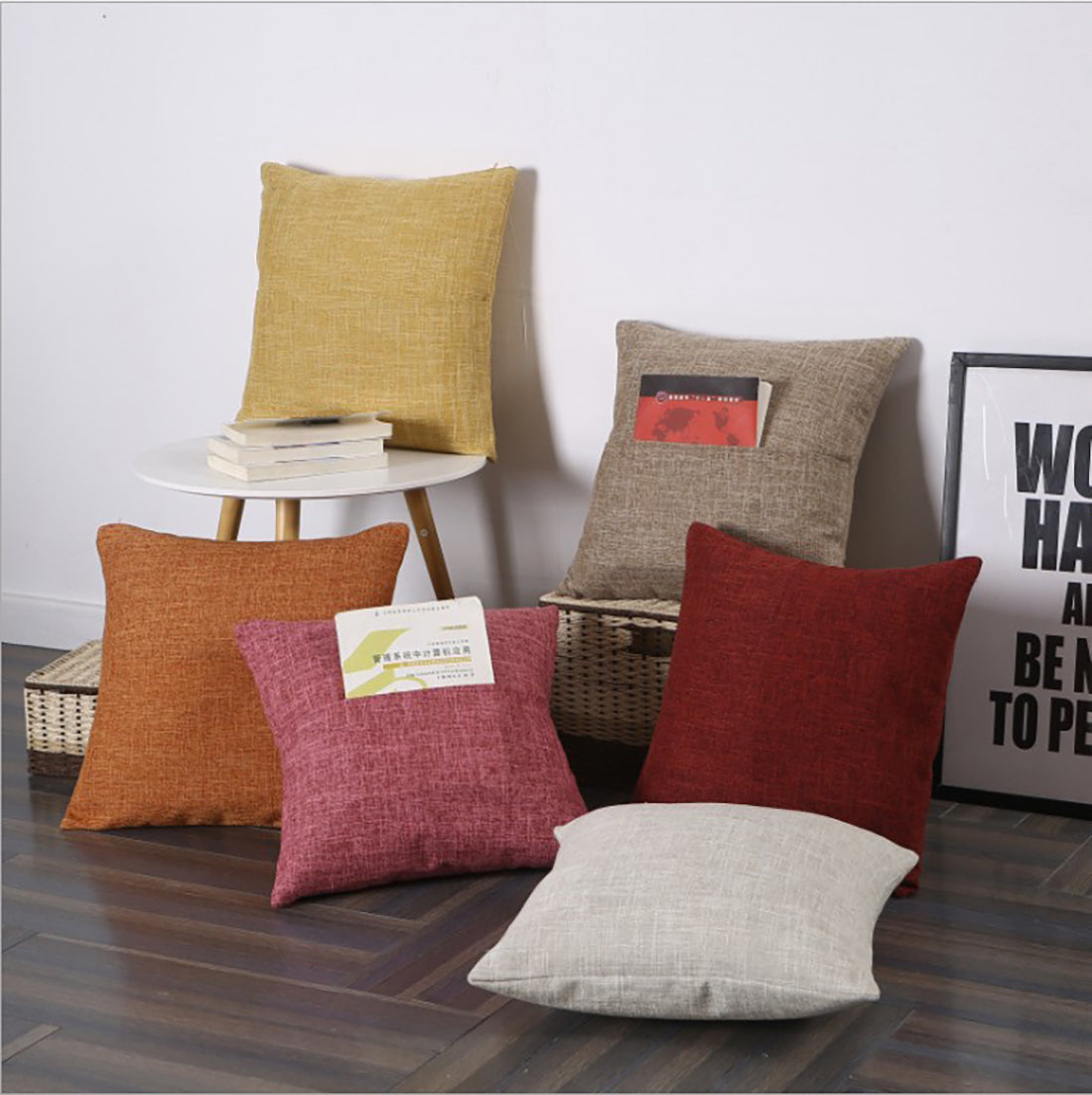 Set of 2 Polyester/Linen Blend Throw Pillow covers with magazine pocket on the side  size 18"x18"