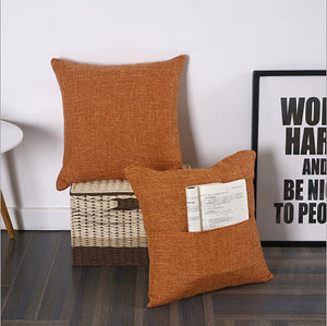 Set of 2 Polyester/Linen Blend Throw Pillow with magazine pocket on the side  size 18"x18"  450g inserts