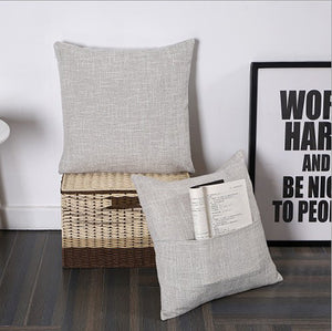 Set of 2 Polyester/Linen Blend Throw Pillow with magazine pocket on the side  size 18"x18"  450g inserts