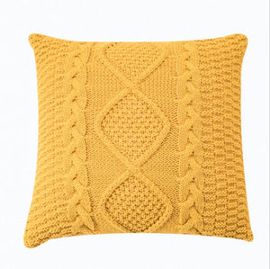 18"x18" Cable Knit Throw Pillow in Soft Pastel & Mustard Yellow