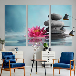 Zen Serenity Triptych Canvas Art, Lotus Flower and Balancing