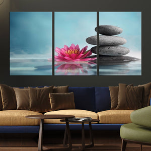 Zen Serenity Triptych Canvas Art, Lotus Flower and Balancing