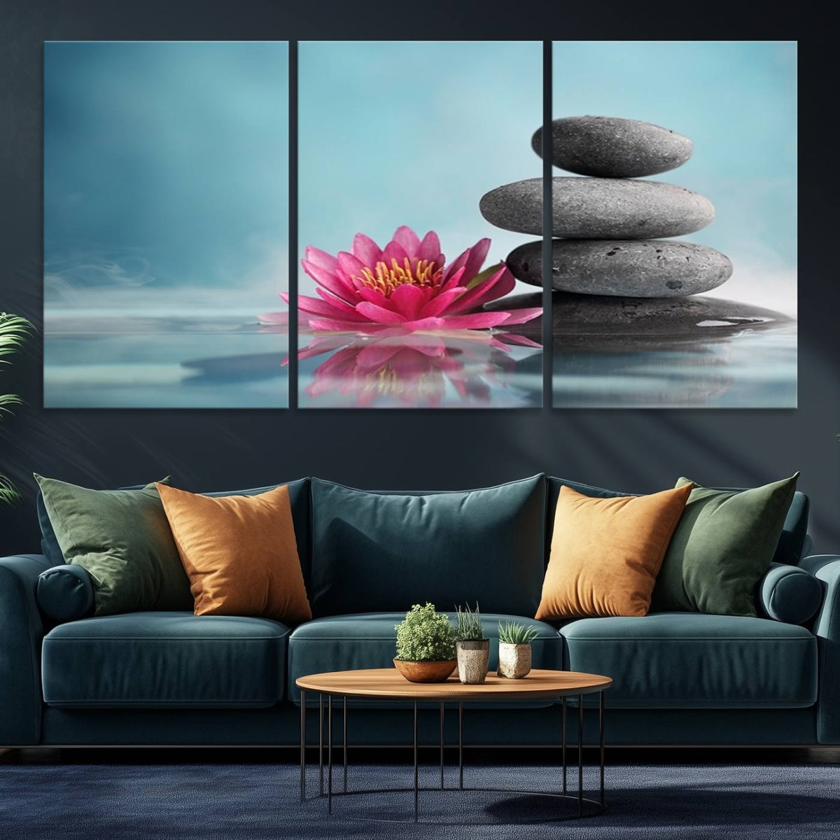 Zen Serenity Triptych Canvas Art, Lotus Flower and Balancing