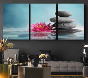 Zen Serenity Triptych Canvas Art, Lotus Flower and Balancing