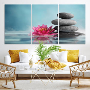 Zen Serenity Triptych Canvas Art, Lotus Flower and Balancing