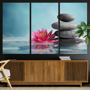 Zen Serenity Triptych Canvas Art, Lotus Flower and Balancing