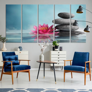 Zen Serenity Triptych Canvas Art, Lotus Flower and Balancing