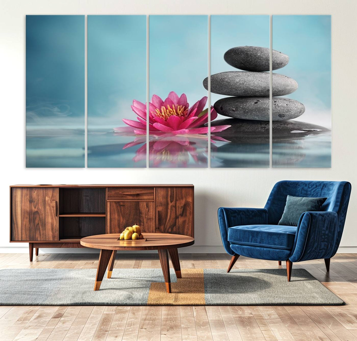 Zen Serenity Triptych Canvas Art, Lotus Flower and Balancing