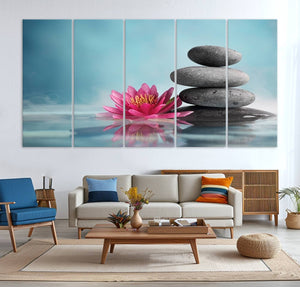 Zen Serenity Triptych Canvas Art, Lotus Flower and Balancing