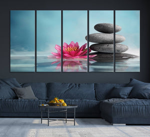 Zen Serenity Triptych Canvas Art, Lotus Flower and Balancing