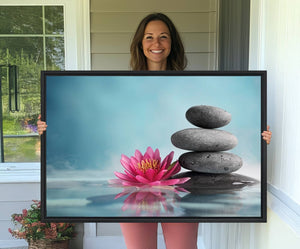 Zen Serenity Triptych Canvas Art, Lotus Flower and Balancing