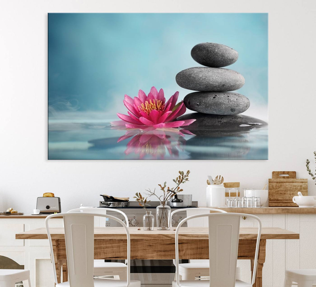 Zen Serenity Triptych Canvas Art, Lotus Flower and Balancing