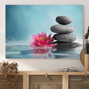 Zen Serenity Triptych Canvas Art, Lotus Flower and Balancing