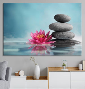 Zen Serenity Triptych Canvas Art, Lotus Flower and Balancing