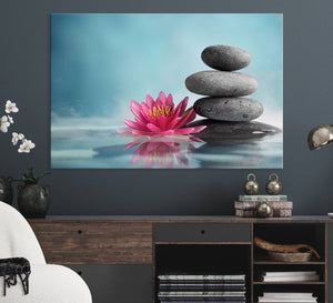 Zen Serenity Triptych Canvas Art, Lotus Flower and Balancing