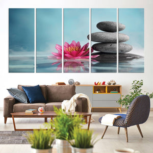 Zen Serenity Triptych Canvas Art, Lotus Flower and Balancing