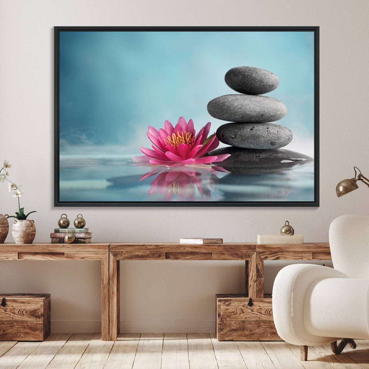 Zen Serenity Triptych Canvas Art, Lotus Flower and Balancing