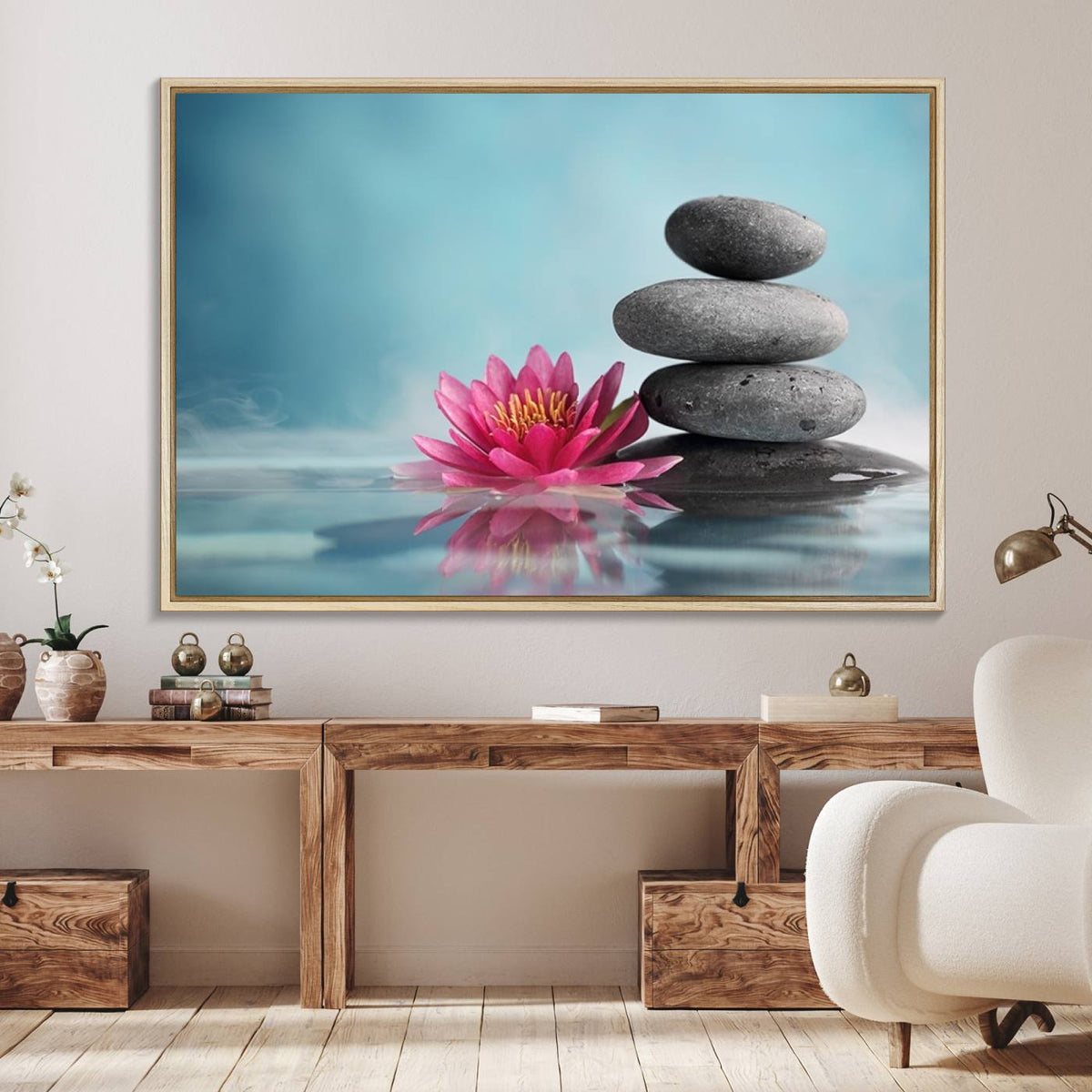 Zen Serenity Triptych Canvas Art, Lotus Flower and Balancing