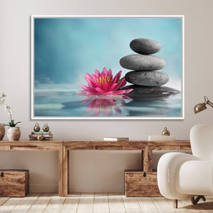 Zen Serenity Triptych Canvas Art, Lotus Flower and Balancing