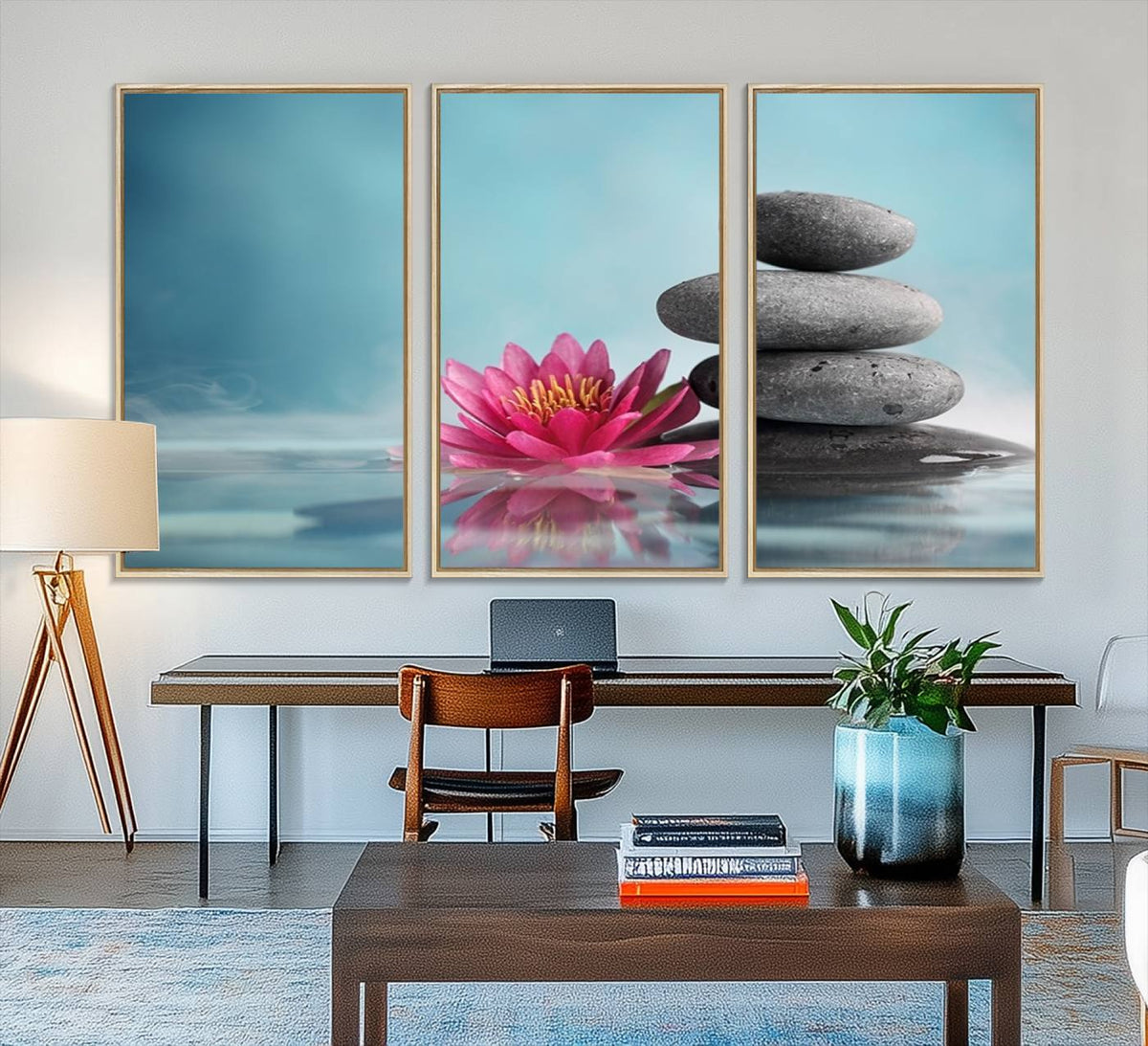 Zen Serenity Triptych Canvas Art, Lotus Flower and Balancing