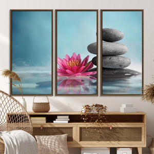 Zen Serenity Triptych Canvas Art, Lotus Flower and Balancing