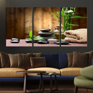 Zen Serenity Triptych Canvas Art, Pink Lotus Flower and