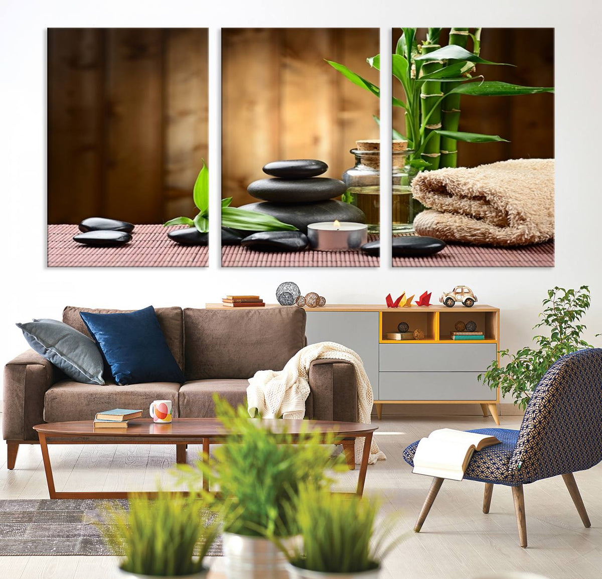 Zen Serenity Triptych Canvas Art, Pink Lotus Flower and