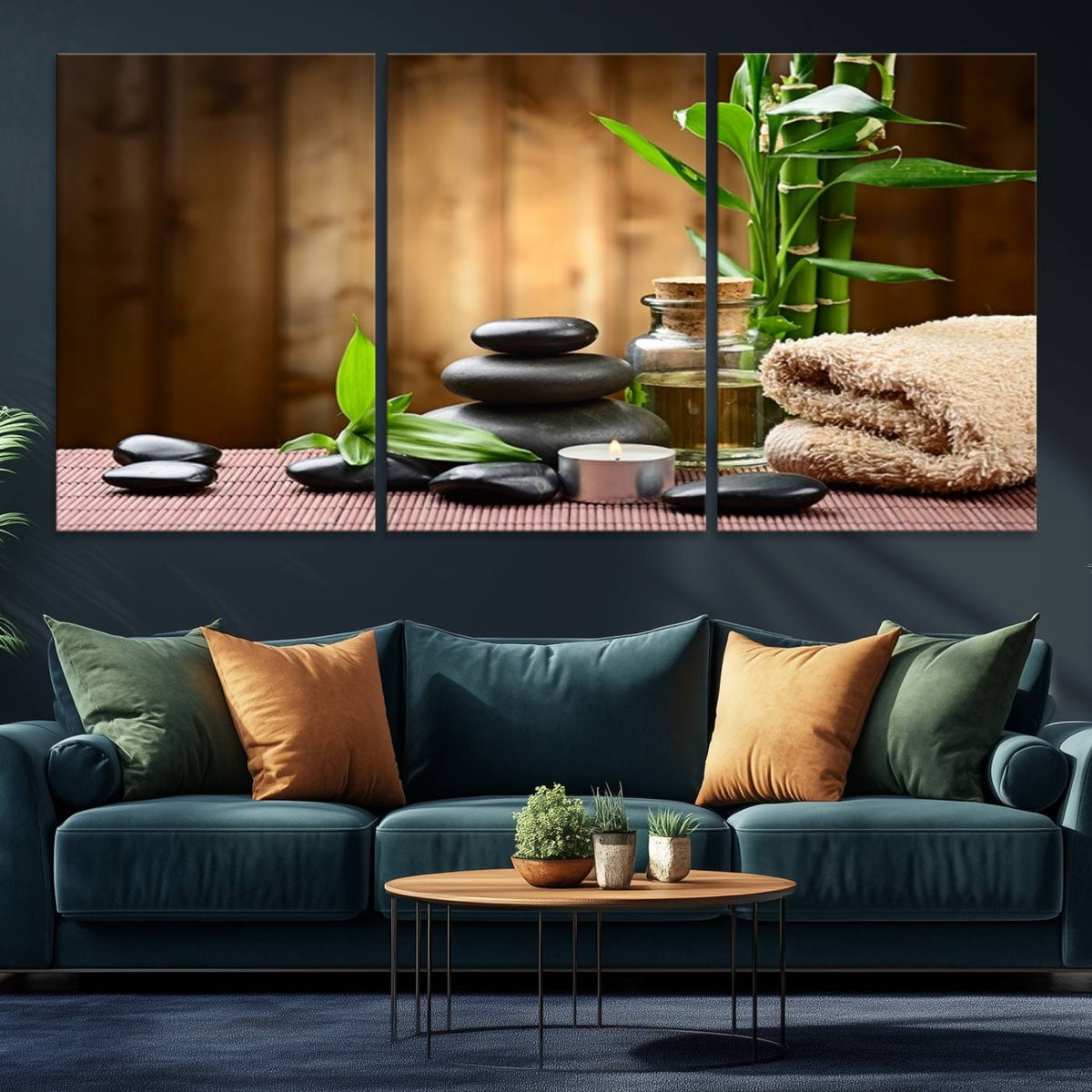 Zen Serenity Triptych Canvas Art, Pink Lotus Flower and