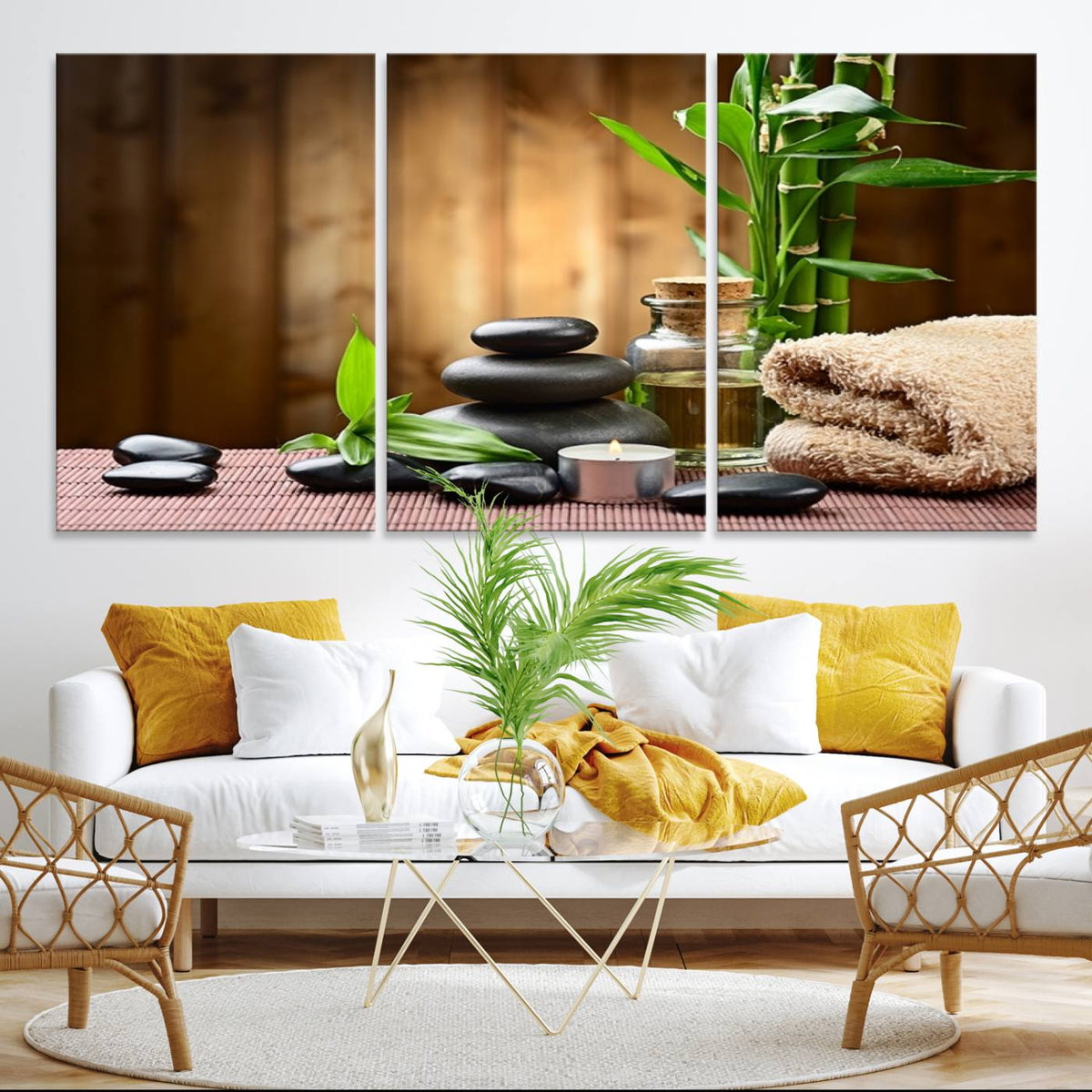 Zen Serenity Triptych Canvas Art, Pink Lotus Flower and