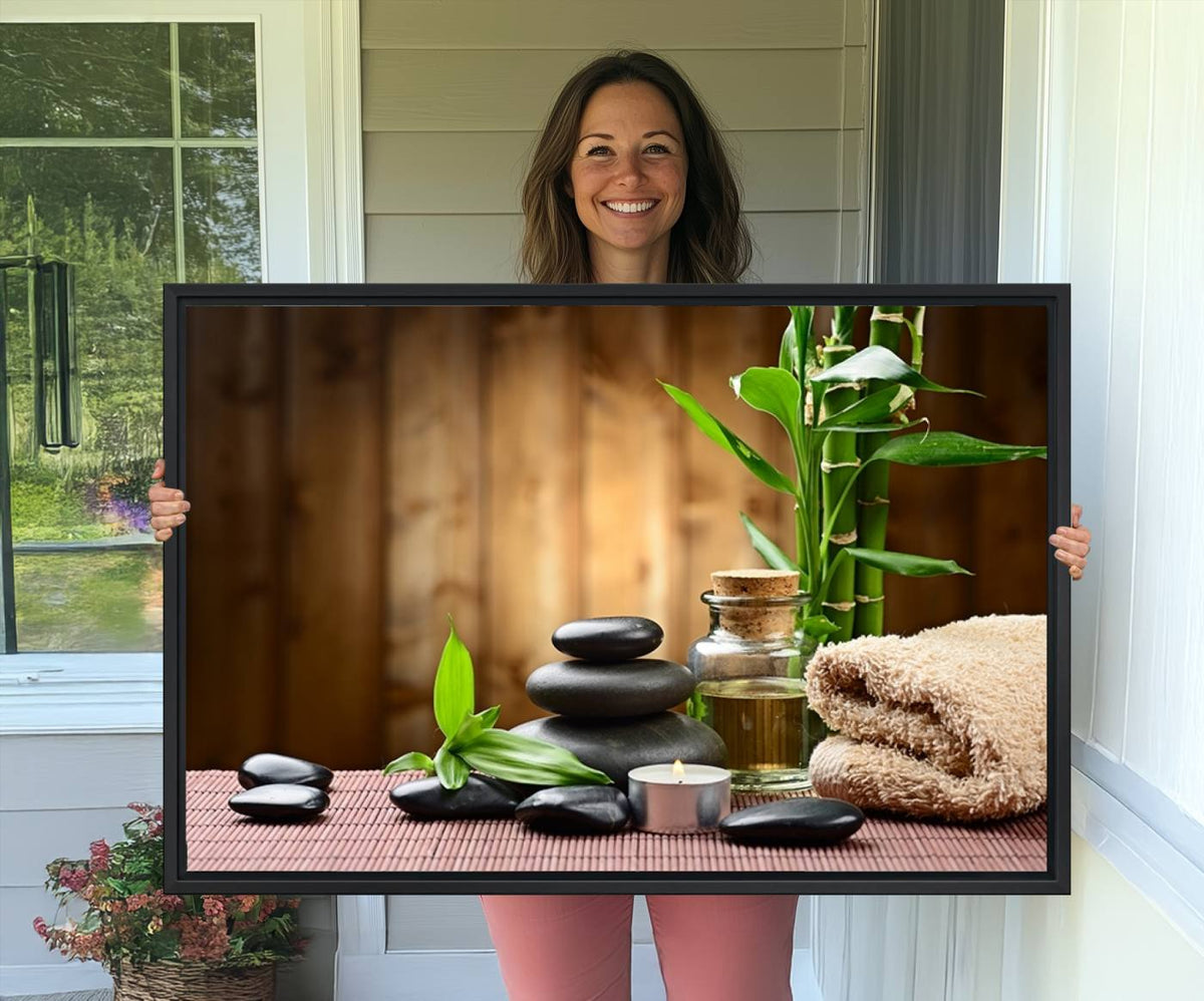 Zen Serenity Triptych Canvas Art, Pink Lotus Flower and