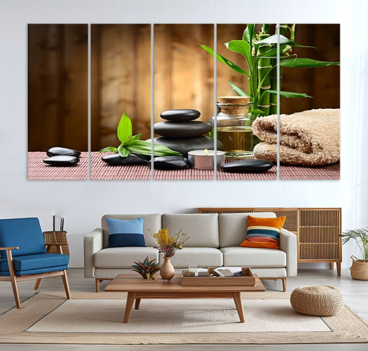 Zen Serenity Triptych Canvas Art, Pink Lotus Flower and