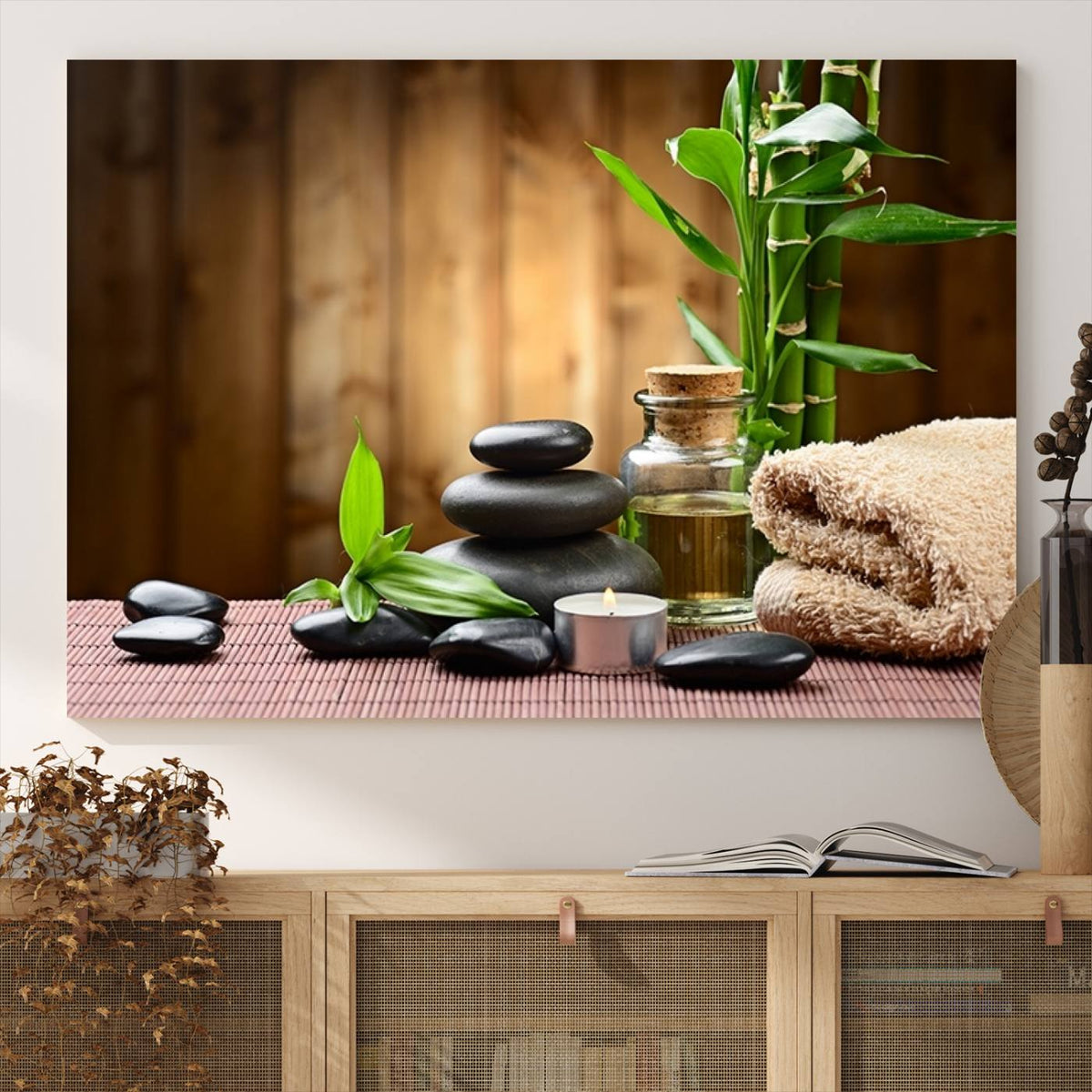 Zen Serenity Triptych Canvas Art, Pink Lotus Flower and
