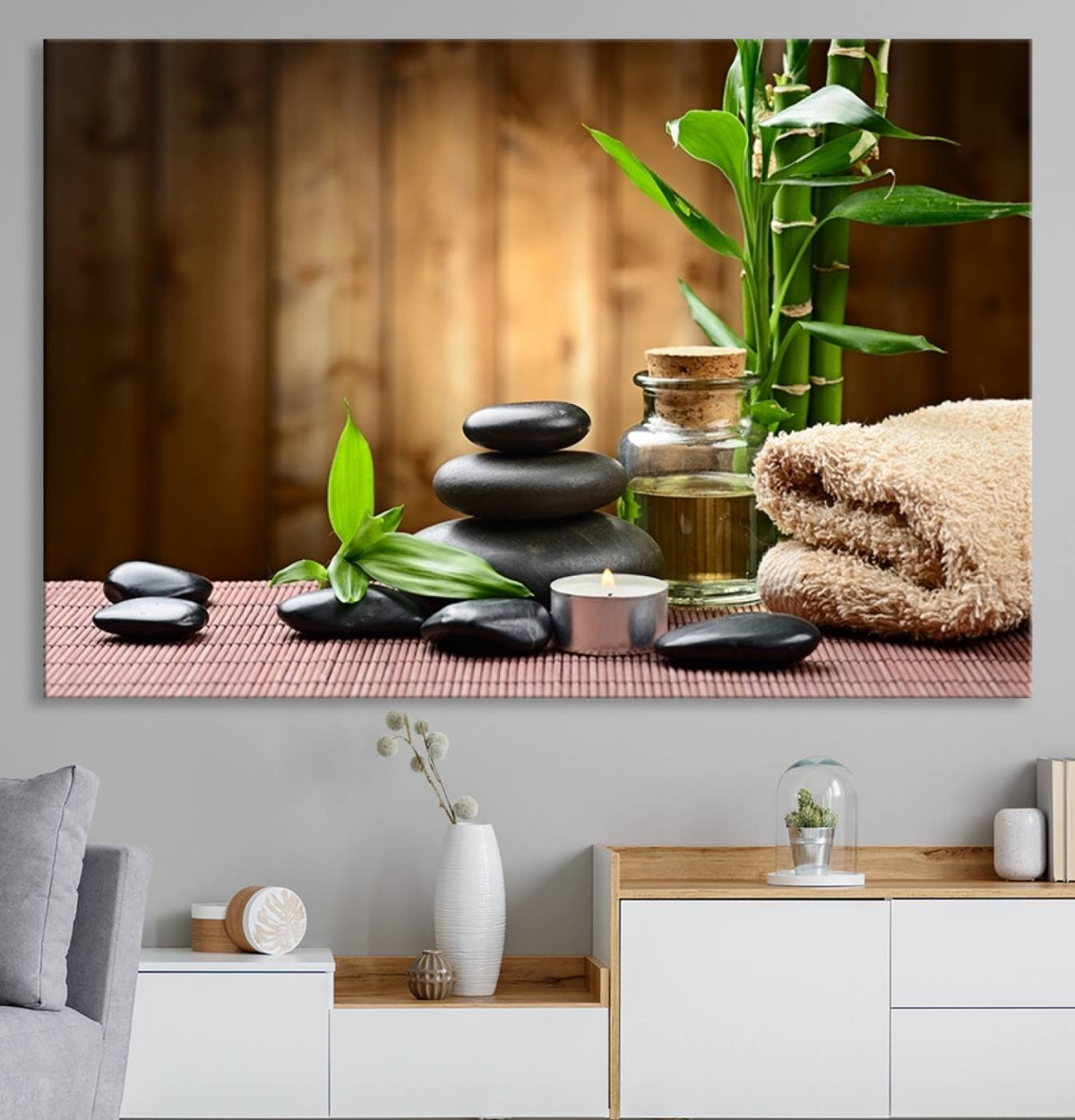 Zen Serenity Triptych Canvas Art, Pink Lotus Flower and