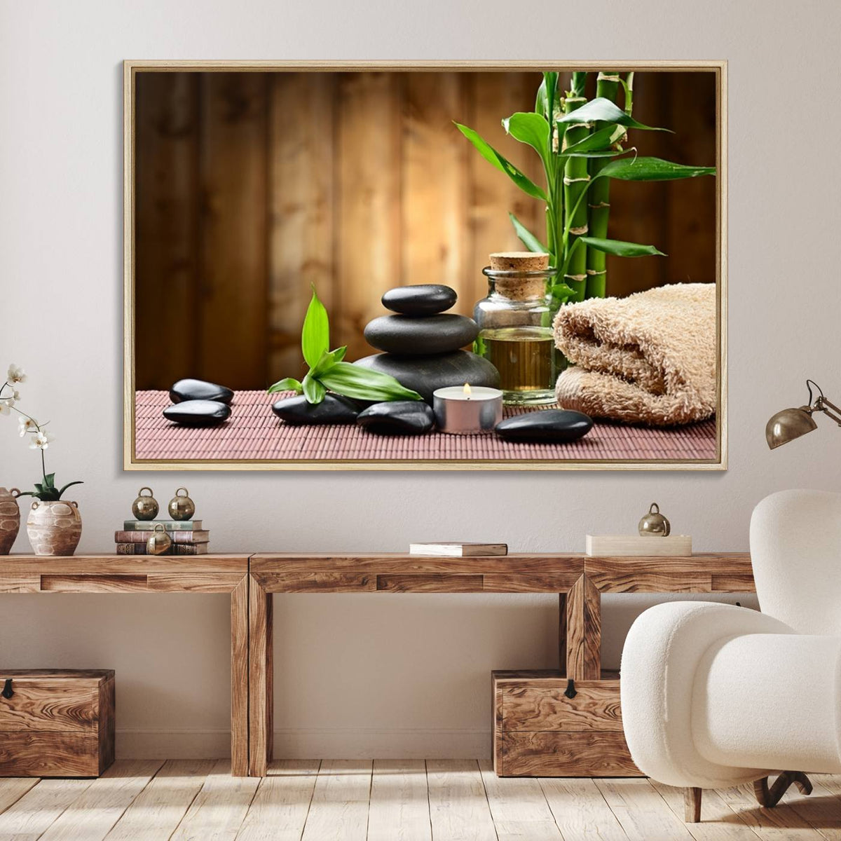 Zen Serenity Triptych Canvas Art, Pink Lotus Flower and