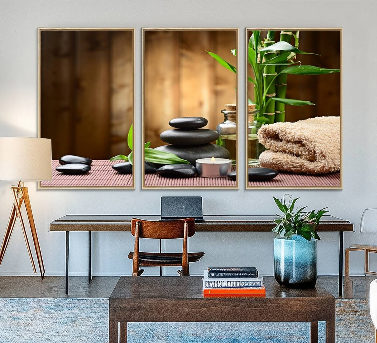 Zen Serenity Triptych Canvas Art, Pink Lotus Flower and