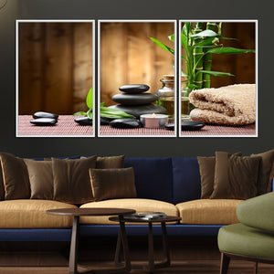 Zen Serenity Triptych Canvas Art, Pink Lotus Flower and