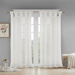 Floral Embellished Tab Top Solid Curtain Panel