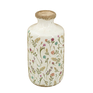 D5.3x10.6' Ceramic Cylinder Vase with Multi-Colored Floral Motifs