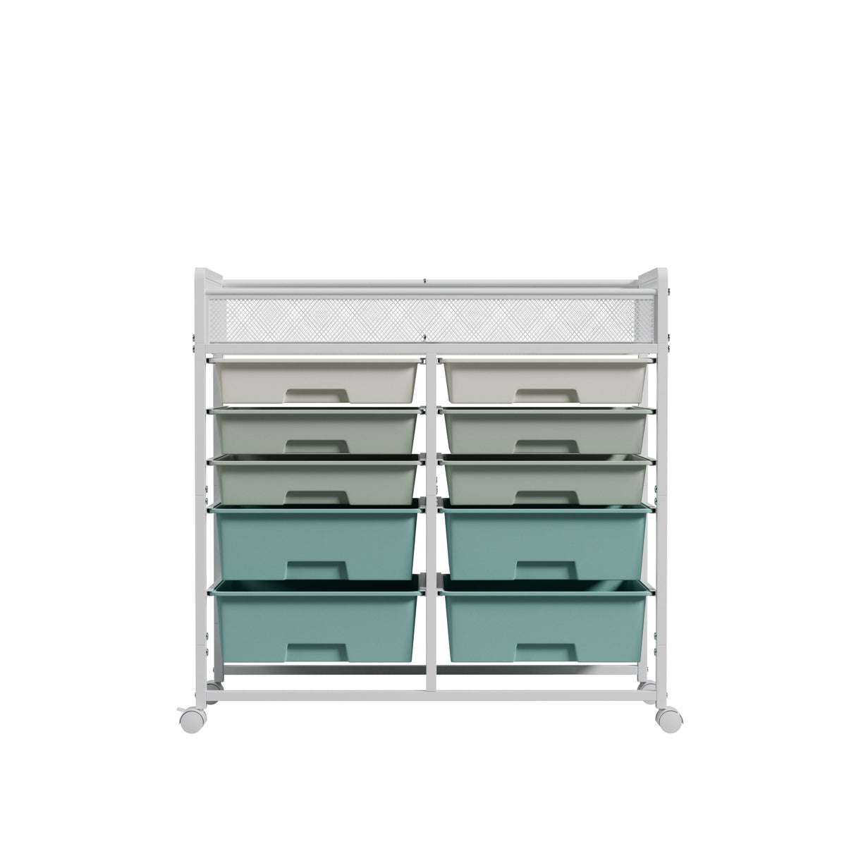 White Large Capacity 2-Row 10-Drawer Rolling Storage Cart