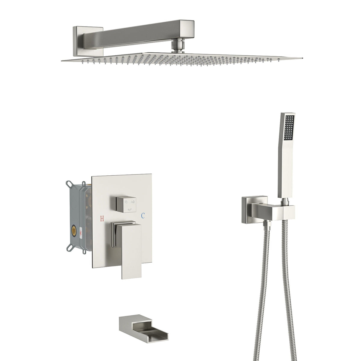 10-Inch Wall Mounted Square Shower System with Rough In Valve - Black or Gray