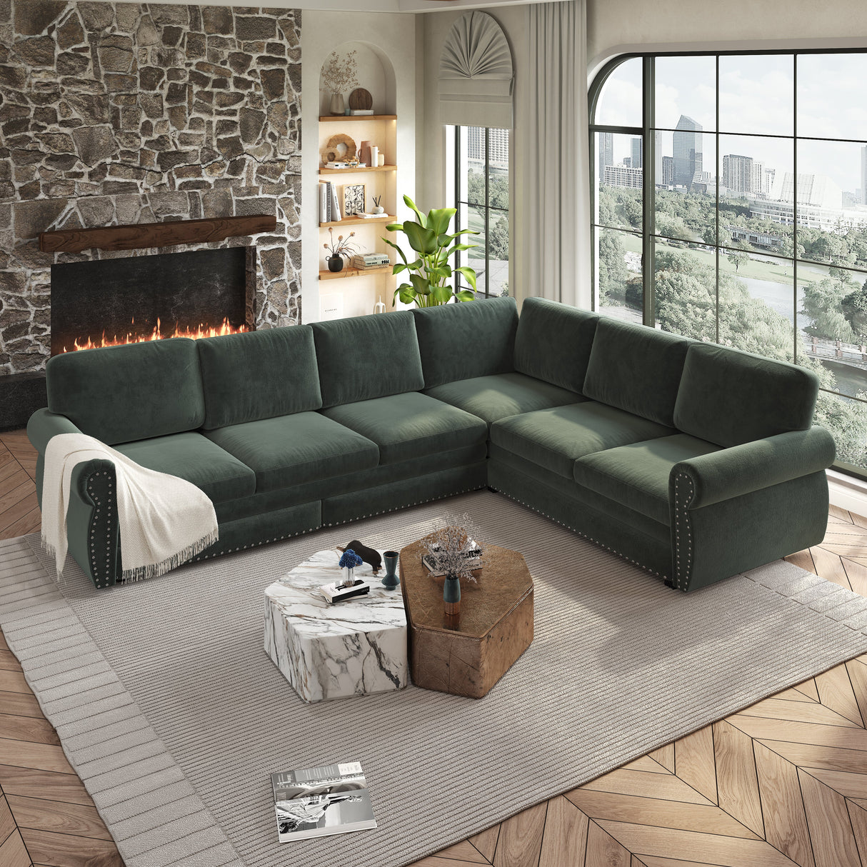 118" L-Shaped Convertible Sofa Couch